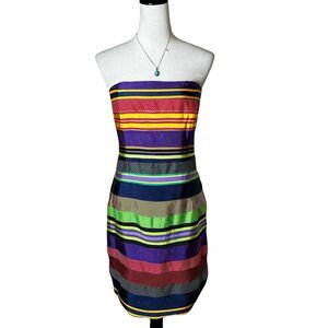 J.McLaughlin Strapless Mini Dress 8 Rainbow Stripe Polka Dot Cocktail Party USA